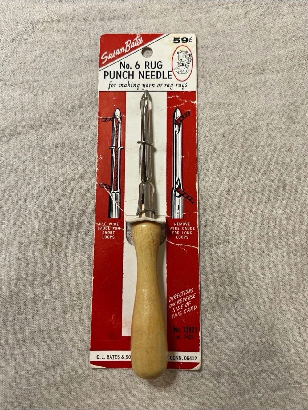 Vintage Susan Bates No 6 Rug Punch Needle Tool Original Packaging Card